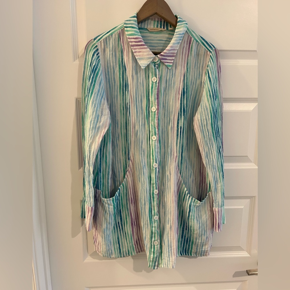 Soft Surroundings Gauze Tunic Shirt Blue Green Purple Size L